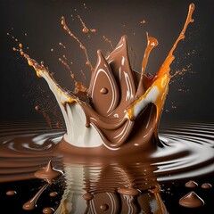 dark milk chocolate splash in beautiful studio lighting, generative ai