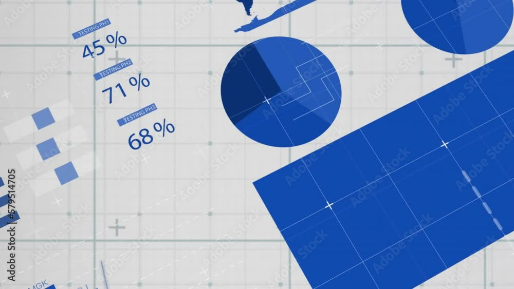 Poster animation of grid pattern over infographic interface against abstract background