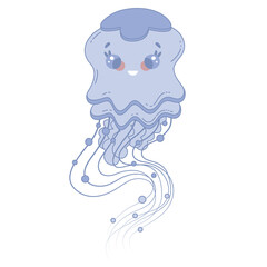Vector illustration of cartoon funny jellyfish isolated on white background. Kawaii. Jellyfish underwater. Undersea world