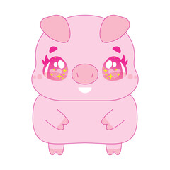 Cartoon funny cute pig isolated on white background. Can be used for t-shirt print, kids wear fashion design, baby shower invitation card. Little Pig. Cute Cheerful Funny pig