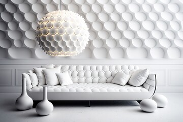 modern light interior with sofa and white walls, generative AI