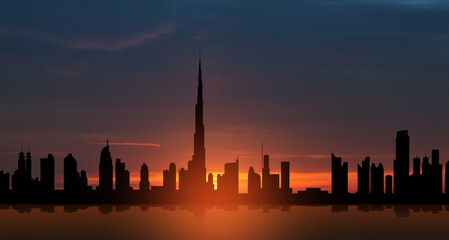 Obraz na płótnie Canvas United Arab Emirates, Dubai skyline view at sunset. UAE celebration.