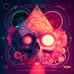 Digital Psychedelic Skull Art Illustration