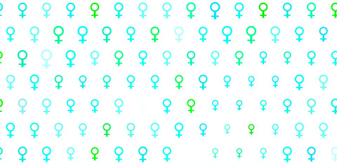Light Blue, Green vector background with woman symbols.