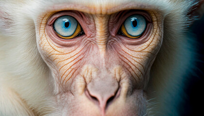 Captivating Close-Up of Blue-Eyed Albino Monkey. Exotic Wildlife, Unique Primate, Nature’s Beauty. - obrazy, fototapety, plakaty