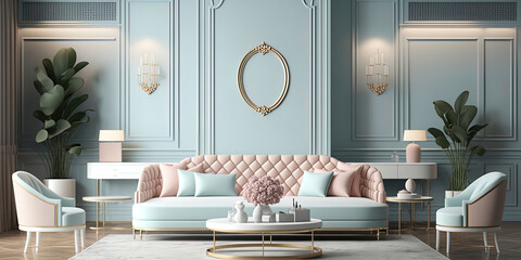 Obraz na płótnie Canvas render of luxury home living room with pastel colors