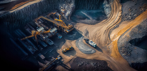 Coal mining from above. Open pit mine, extractive industry for coal, top view. digital ai art
 - obrazy, fototapety, plakaty