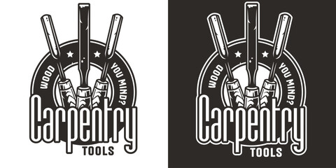 Hand chisel for wood craft workshop. Carpenter tool or equipment for repair, professional carpentry work