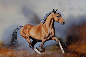 Painting of a Palomino horse generative AI