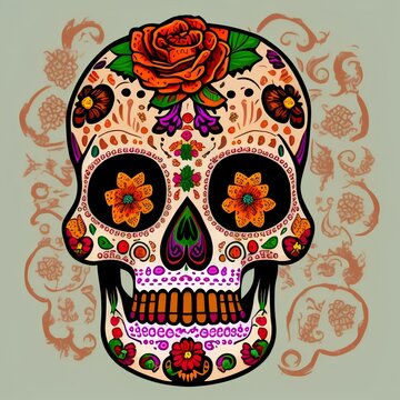 Mexican sugar skull. Image vector illustration for the Day of the Dead and Halloween. Mexican culture. Traits Clean skull - generative ai
