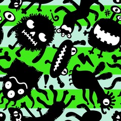 Cartoon monsters seamless emoticons aliens pattern for kids clothes print and wrapping paper and fabrics