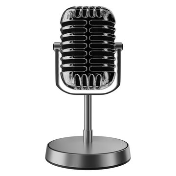 Retro microphone. Chrome vintage microphone. Elvis microphone. Isolated on transparent background. 3D illustration