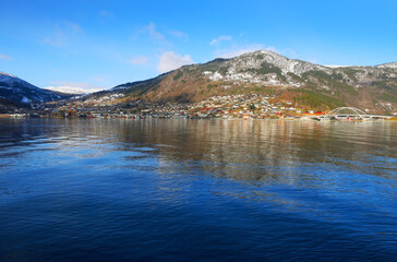 Image of Sogndalsfjora city on the shores of Sogndal Fjord in Norway, Europe	