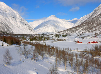 Fototapeta na wymiar Alpine winter landscape on Hemsedal route in Norway, Europe