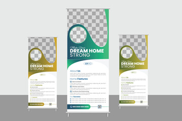 Corporate rollup banner, design, standee, vector, template, agency, abstract, elegant, banner, poster, hanger, x banner, calendar, company, real estate, business, constriction, buddings, banner, bande