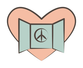 heart and postcard sign world sketch style icon