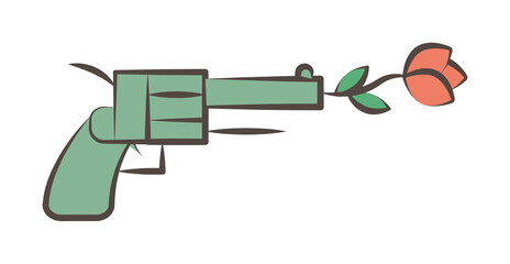 pistol and rose sketch style icon