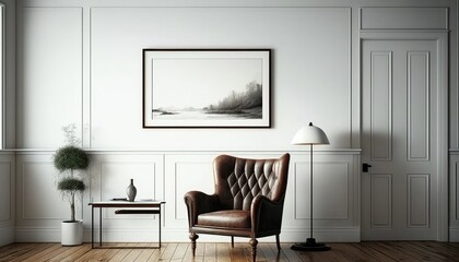 Modern interior live room with furniture and artwork. Created with generative Ai technology