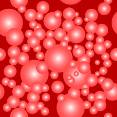 Red balls, bubble, on red background. Seamless pattern background. Vector illustration. Tablecloth, picnic mat, wrapper.