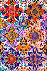 multi color traditional floral geometrical ornamental ethnic texture pattern background print design - generative ai