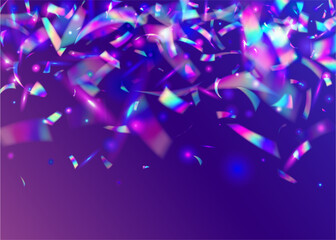 Birthday Confetti. Disco Abstract Decoration. Holiday Foil. Festive Art. Holographic Tinsel. Bokeh Glare. Purple Metal Glitter. Laser Prism. Pink Birthday Confetti