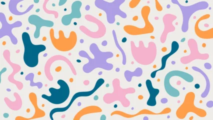 Vlies Fototapete Boho-Stil Cute vector pattern with matisse style shapes. Abstract horizontal background of simple organic shapes and lines. Hand drawn random figures, blobs, scribble. Contemporary pastel doodle art backdrop