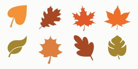 collection of autumn leaves blowing in the wind on a white background