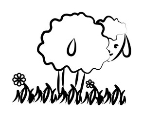 sheep on the grass icon in sketch style