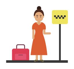 Taxi, woman, suitcase cartoon icon