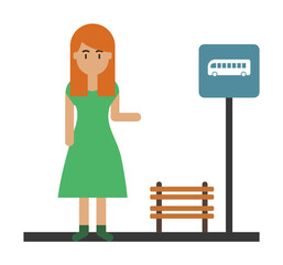 Woman, bus stop cartoon icon illustration design art