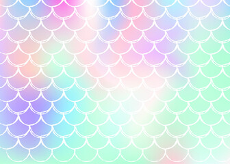 Holographic mermaid background with gradient scales.