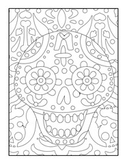 Day of the Dead coloring book page for adults. Vector illustration.