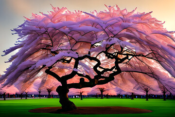 Cherry Blossom Tree: Late Afternoon Beauty with Generative AI 