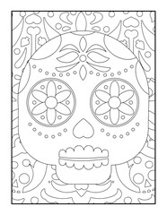 Day of the Dead coloring page for adults. Black and white vector illustration.