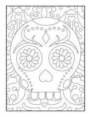 Day of the Dead coloring page for adults and children. Black and white vector illustration.