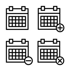 calendar, plus, minus, delete sign icons