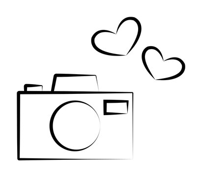 camera with hearts sketch illustration design art