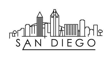Linear San Diego City Silhouette with Typographic Design - obrazy, fototapety, plakaty