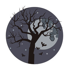 full moon and tree bat colored