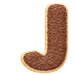 Chocolate letter J with sprinkles in realistic 3d render