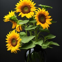 Sunflowers in a Vase, Yellow Flowers, Flowers Bouquet, Sunflowers bunch, Yellow, Sunflowers, Bouquet of Sunflowers, Generative AI