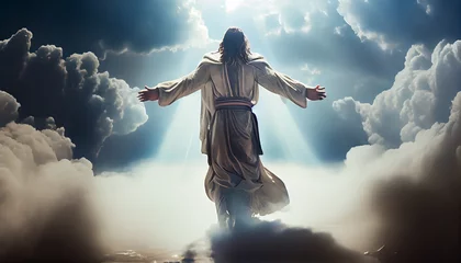 Keuken foto achterwand Vrijheidsbeeld jesus opening the skyes, receiving blessings from god, generative ai