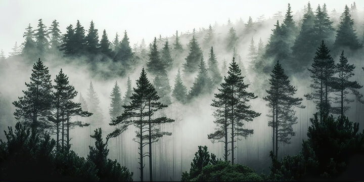 misty morning in the pine forest, generative ai © Gbor