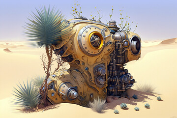 Mechanical oasis, a blend of technology and nature, sparking curiosity and a sense of wonder. Generative ai illustration