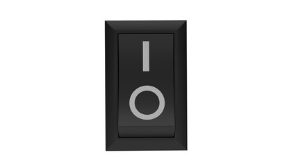 Black electrical switch button in the on position isolated on transparent background. Minimal concept. 3D render