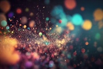 Bokeh Colorful Particles Falling from Top Abstract Background for Holiday Decoration or Background, Generative AI