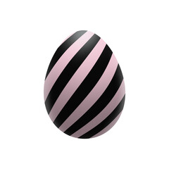 Illustration of a Stylish Striped Easter Egg in Retro Style. Pink egg decorated with diagonal curved black lines on transparent background. PNG element for your Holiday creativity.