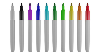 Set of colorful marker pens isolated on transparent background. Minimal concept. 3D render - obrazy, fototapety, plakaty