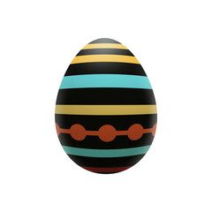 Illustration of Black Striped Easter Egg in Retro Style. Easter egg with rows of multicolored lines on transparent background. Stylish PNG element in 1980s style for your holiday creativity.