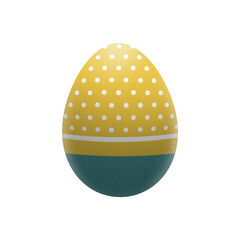 Decorative Dotted Easter Egg isolated on transparent background. Bicolor Easter egg in green and yellow colors decorated with white dots. PNG Element for your Holiday creativity.